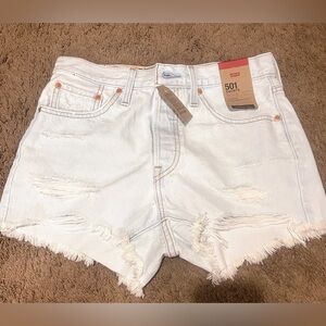 Levi's WEDGIE Cut Off Denim Shorts Distressed Light BLEACH Wash 27 High Rise